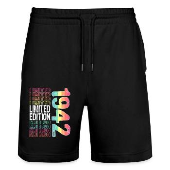 Limited Edition Since 1942 Birthday Vintage 1942 - Stanley/Stella Trainer Unisex Organic Jogging Shorts - black - Front - Nik (191cm) & Marisol (170cm)