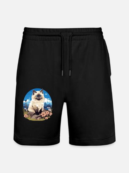 Birman Cat Birma Katze - Stanley/Stella Trainer Unisex Organic Jogging Shorts - black