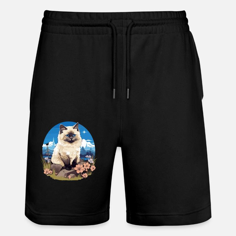 Birman Cat Birma Katze - Stanley/Stella Trainer Unisex Organic Jogging Shorts - black
