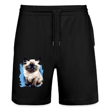 Birman Cat Birma Katze - Stanley/Stella Unisex Bio Joggingshorts Trainer  - Schwarz - Vorne - Nik (191cm) & Marisol (170cm)