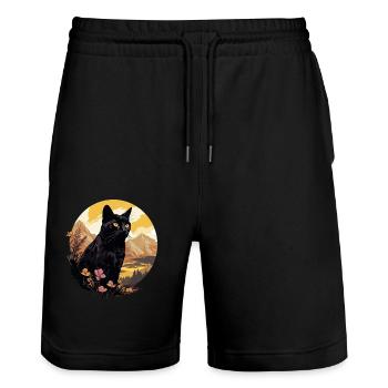Bombay Cat Bombay Katze - Stanley/Stella Unisex Bio Joggingshorts Trainer  - Schwarz - Vorne - Nik (191cm) & Marisol (170cm)