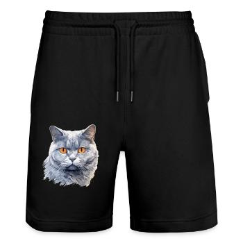 Cat Cats British Shorthair British Shorthair - Stanley/Stella Trainer Unisex Organic Jogging Shorts - black - Front - Nik (191cm) & Marisol (170cm)