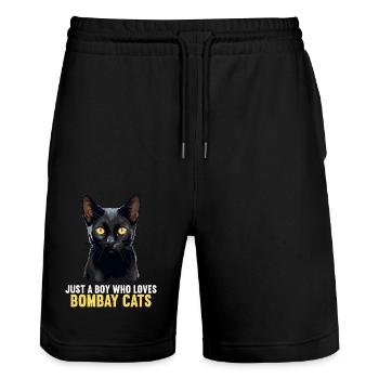 Bombay Cat Bombay Katze - Stanley/Stella Unisex Bio Joggingshorts Trainer  - Schwarz - Vorne - Nik (191cm) & Marisol (170cm)