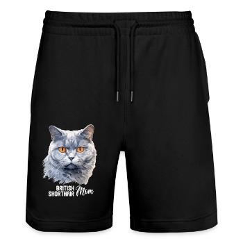 Cat Cats British Shorthair British Shorthair - Stanley/Stella Trainer Unisex Organic Jogging Shorts - black - Front - Nik (191cm) & Marisol (170cm)