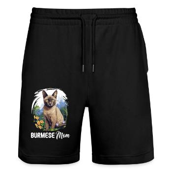 Chat birman Birmanie Katze - Short de jogging bio TRAINER Stanley/Stella unisexe - noir - Devant - Nik (191cm) & Marisol (170cm)