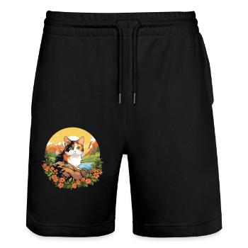 Chat calicot Chat porte-bonheur - Short de jogging bio TRAINER Stanley/Stella unisexe - noir - Devant - Nik (191cm) & Marisol (170cm)