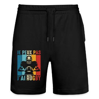 J'Peux Pas J'ai Rugby Joueur de Rugby france Drôle - Short de jogging bio TRAINER Stanley/Stella unisexe - noir - Devant - Nik (191cm) & Marisol (170cm)