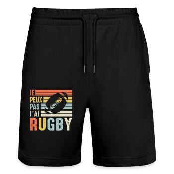 J'Peux Pas J'ai Rugby Joueur de Rugby france Drôle - Short de jogging bio TRAINER Stanley/Stella unisexe - noir - Devant - Nik (191cm) & Marisol (170cm)