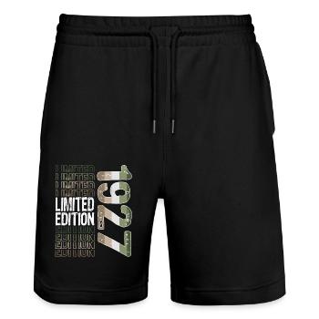 Edition limitée depuis 1927 Anniversaire Millésime 1927 - Short de jogging bio TRAINER Stanley/Stella unisexe - noir - Devant - Nik (191cm) & Marisol (170cm)