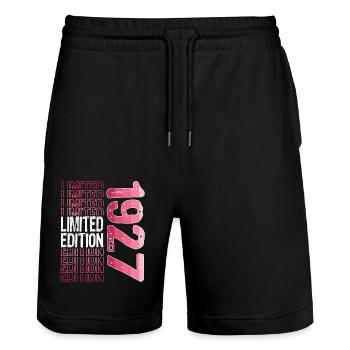 Edition limitée depuis 1927 Anniversaire Millésime 1927 - Short de jogging bio TRAINER Stanley/Stella unisexe - noir - Devant - Nik (191cm) & Marisol (170cm)