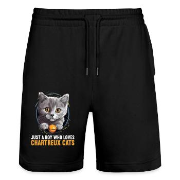Chartreux Cat Carthusian Cat - Stanley/Stella Trainer Unisex Organic Jogging Shorts - black - Front - Nik (191cm) & Marisol (170cm)