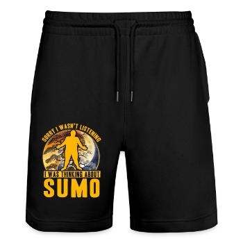 Désolé, je n’écoutais pas, je pensais au sumo - Short de jogging bio TRAINER Stanley/Stella unisexe - noir - Devant - Nik (191cm) & Marisol (170cm)