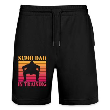 Sumo Dad in Training - Stanley/Stella Trainer Unisex Organic Jogging Shorts - black - Front - Nik (191cm) & Marisol (170cm)