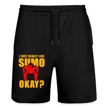 I just really like Sumo, ok? - Stanley/Stella Trainer Unisex Organic Jogging Shorts - black - Front - Nik (191cm) & Marisol (170cm)