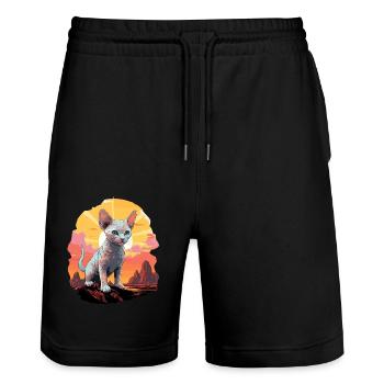 Devon Rex Kätzchen Devon Rex Katze - Stanley/Stella Unisex Bio Joggingshorts Trainer  - Schwarz - Vorne - Nik (191cm) & Marisol (170cm)