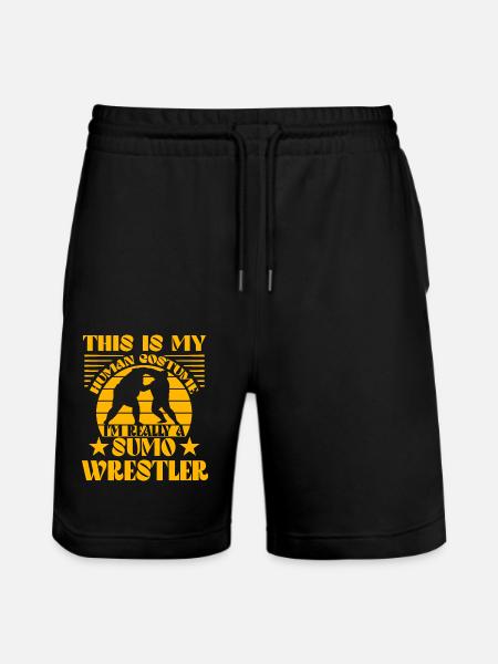 This is my Human Costume I'm really a Sumo Wrestle - Stanley/Stella Trainer Unisex Organic Jogging Shorts - black