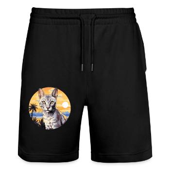 Egyptian Mau Kätzchen Katze Ägyptische Mau - Stanley/Stella Unisex Bio Joggingshorts Trainer  - Schwarz - Vorne - Nik (191cm) & Marisol (170cm)