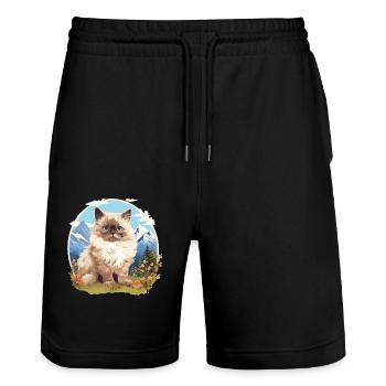 Himalayan Cat Colourpoint Katze - Stanley/Stella Trainer Unisex Organic Jogging Shorts - black - Front - Nik (191cm) & Marisol (170cm)