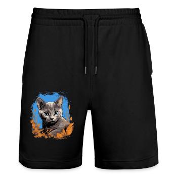 Chaton Korat Chat Korat - Short de jogging bio TRAINER Stanley/Stella unisexe - noir - Devant - Nik (191cm) & Marisol (170cm)