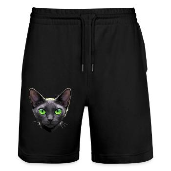Korat Chaton Korat Chat - Short de jogging bio TRAINER Stanley/Stella unisexe - noir - Devant - Nik (191cm) & Marisol (170cm)