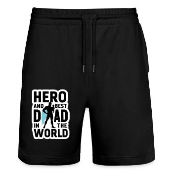 Held und bester Dad Papa in der Welt Vatertag - Stanley/Stella Unisex Bio Joggingshorts Trainer  - Schwarz - Vorne - Nik (191cm) & Marisol (170cm)