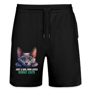 Korat Chaton Korat Chat - Short de jogging bio TRAINER Stanley/Stella unisexe - noir - Devant - Nik (191cm) & Marisol (170cm)