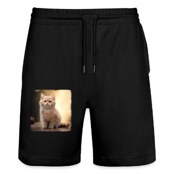 Munchkin Kätzchen Munchkin Katze - Stanley/Stella Unisex Bio Joggingshorts Trainer  - Schwarz - Vorne - Nik (191cm) & Marisol (170cm)