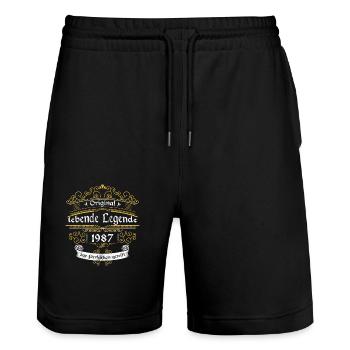 1987 Geburtstag lebende Legende zur perfektion - Stanley/Stella Unisex Bio Joggingshorts Trainer  - Schwarz - Vorne - Nik (191cm) & Marisol (170cm)