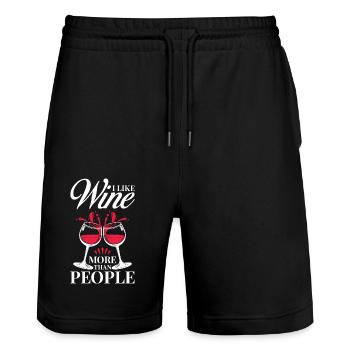 Wine Lover Statement Motif - Stanley/Stella Trainer Unisex Organic Jogging Shorts - black - Front - Nik (191cm) & Marisol (170cm)