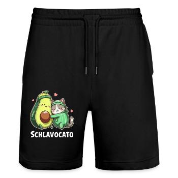 Schlavocato Schlafshirt Nachthemd Pyjama Schlaf - Stanley/Stella Unisex Bio Joggingshorts Trainer  - Schwarz - Vorne - Nik (191cm) & Marisol (170cm)