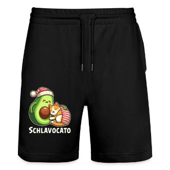 Schlavocato Schlafshirt Nachthemd Pyjama Schlaf - Stanley/Stella Unisex Bio Joggingshorts Trainer  - Schwarz - Vorne - Nik (191cm) & Marisol (170cm)