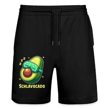 Schlavocado Schlafshirt Nachthemd Pyjama Schlaf - Stanley/Stella Unisex Bio Joggingshorts Trainer  - Schwarz - Vorne - Nik (191cm) & Marisol (170cm)