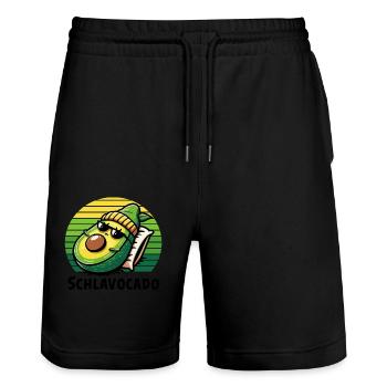 Schlavocado Schlafshirt Nachthemd Pyjama Schlaf - Stanley/Stella Unisex Bio Joggingshorts Trainer  - Schwarz - Vorne - Nik (191cm) & Marisol (170cm)