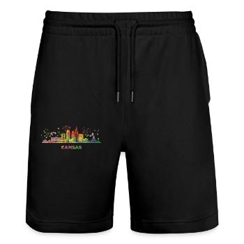 Kansans Skyline Cityscape Kansas - Stanley/Stella Trainer Unisex Organic Jogging Shorts - black - Front - Nik (191cm) & Marisol (170cm)