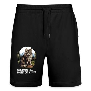 Norwegian Forest Cat Norwegische Waldkatze - Stanley/Stella Unisex Bio Joggingshorts Trainer  - Schwarz - Vorne - Nik (191cm) & Marisol (170cm)