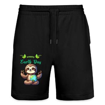 Earth Day Sloth Yoga Meditation Conservation - Stanley/Stella Trainer Unisex Organic Jogging Shorts - black - Front - Nik (191cm) & Marisol (170cm)