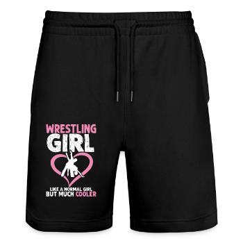 Wrestling Girl like a normal Girl but much cooler - Stanley/Stella Trainer Unisex Organic Jogging Shorts - black - Front - Nik (191cm) & Marisol (170cm)