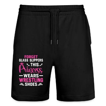 Oubliez les pantoufles de verre que porte cette princesse - Short de jogging bio TRAINER Stanley/Stella unisexe - noir - Devant - Nik (191cm) & Marisol (170cm)