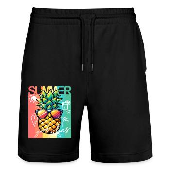 Summer feelings with pineapple retro - Stanley/Stella Trainer Unisex Organic Jogging Shorts - black - Front - Nik (191cm) & Marisol (170cm)