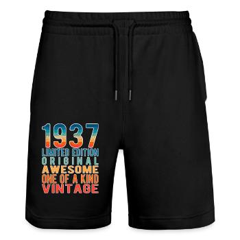 Limited Edition Since 1937 Birthday Vintage 1937 - Stanley/Stella Trainer Unisex Organic Jogging Shorts - black - Front - Nik (191cm) & Marisol (170cm)
