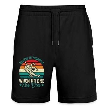 Believe in yourself when no one else does - Stanley/Stella Trainer Unisex Organic Jogging Shorts - black - Front - Nik (191cm) & Marisol (170cm)