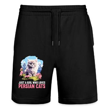Persian Cat Perserkatze - Stanley/Stella Trainer Unisex Organic Jogging Shorts - black - Front - Nik (191cm) & Marisol (170cm)