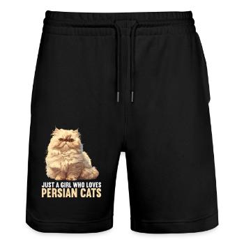 Persian Cat Perserkatze - Stanley/Stella Trainer Unisex Organic Jogging Shorts - black - Front - Nik (191cm) & Marisol (170cm)