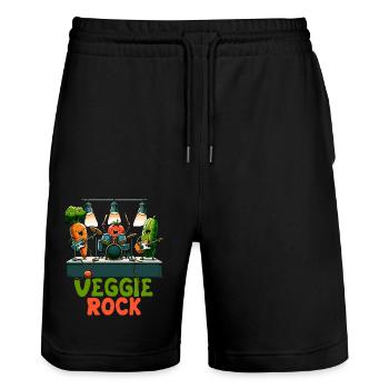 Veggie Rocks Music Band Carrot Buddies - Stanley/Stella Trainer Unisex Organic Jogging Shorts - black - Front - Nik (191cm) & Marisol (170cm)