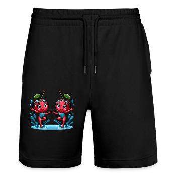 Twin cherries having fun in the water - Stanley/Stella Trainer Unisex Organic Jogging Shorts - black - Front - Nik (191cm) & Marisol (170cm)