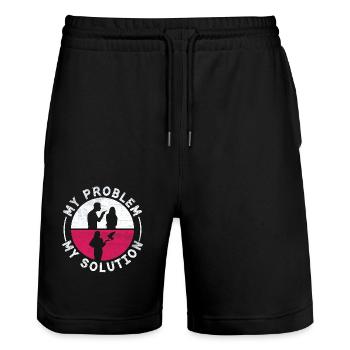 Pigeon voyageur Mon problème Mon pictogramme Maman Papa - Short de jogging bio TRAINER Stanley/Stella unisexe - noir - Devant - Nik (191cm) & Marisol (170cm)