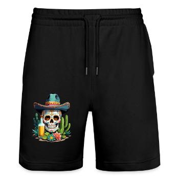 Zuckerschädel Mexiko Tequila Cinco de Mayo Feier - Stanley/Stella Unisex Bio Joggingshorts Trainer  - Schwarz - Vorne - Nik (191cm) & Marisol (170cm)