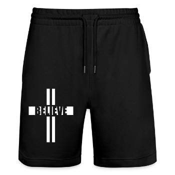 Croire Croix Jésus-Christ Foi Chrétien Amant - Short de jogging bio TRAINER Stanley/Stella unisexe - noir - Devant - Nik (191cm) & Marisol (170cm)