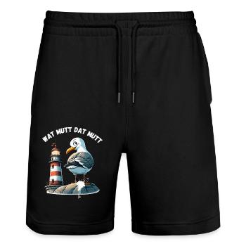 Hamburg Dialekt Möwe Lustig Leuchtturm Norden Fun - Stanley/Stella Unisex Bio Joggingshorts Trainer  - Schwarz - Vorne - Nik (191cm) & Marisol (170cm)