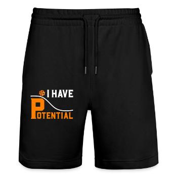 trinPickleball-spieler - Stanley/Stella Unisex Bio Joggingshorts Trainer  - Schwarz - Vorne - Nik (191cm) & Marisol (170cm)